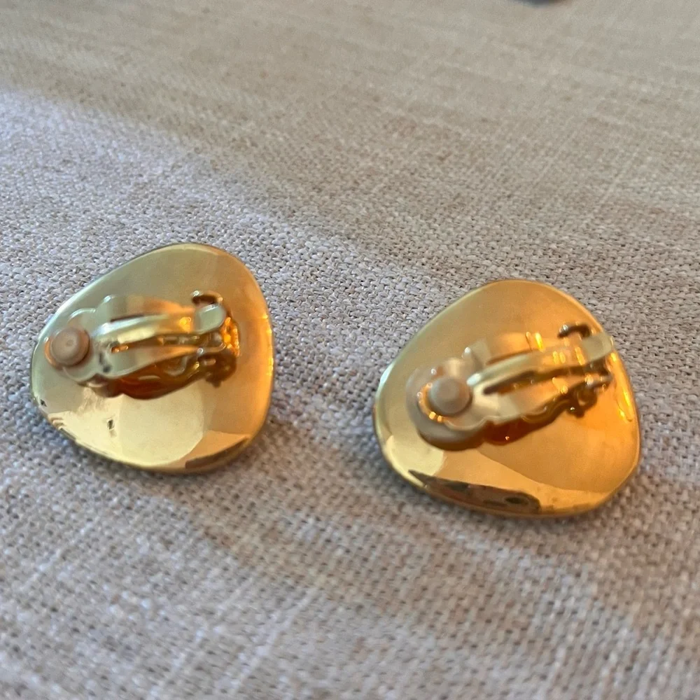 Vintage SAL Swarovski Crystal Gold and Black Clip On Earrings
